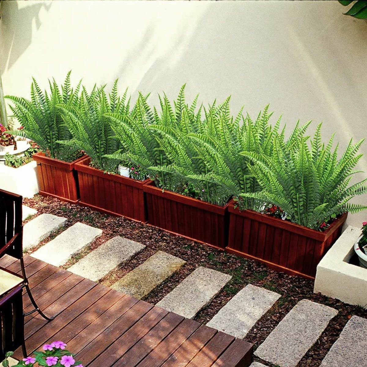 3X Artificial Fake Boston Fern Plants Bushes Artificial Ferns Outdoor Decor US