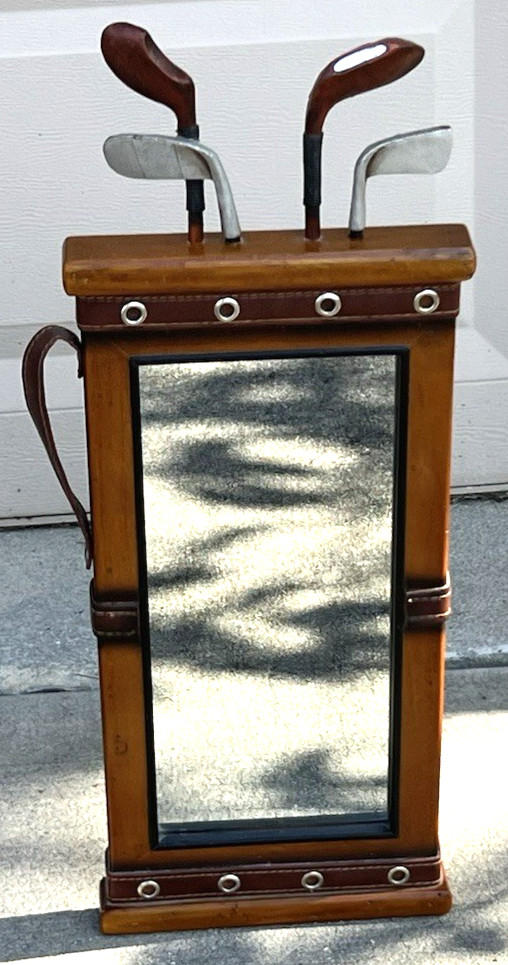 Vintage 3D Golf Bag Shadowbox Wall Mirror Wood Frame Man Cave Sports Decor 22″