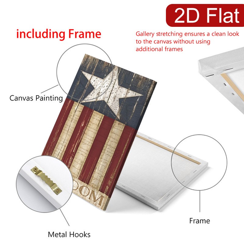 Vintage Freedom American Flag Star Canvas Wall Art, Patriotic Home Decor