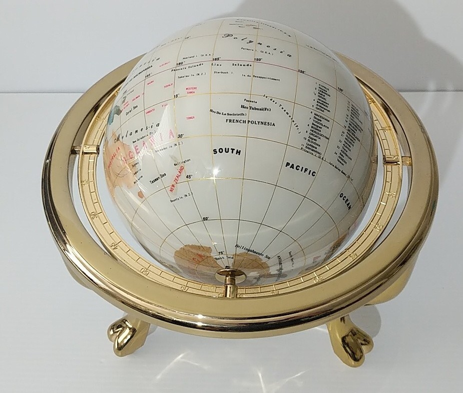 “Mother of Pearl” TypeGemstone Globe (8 In) Brass Gimbal Stand See Pictures