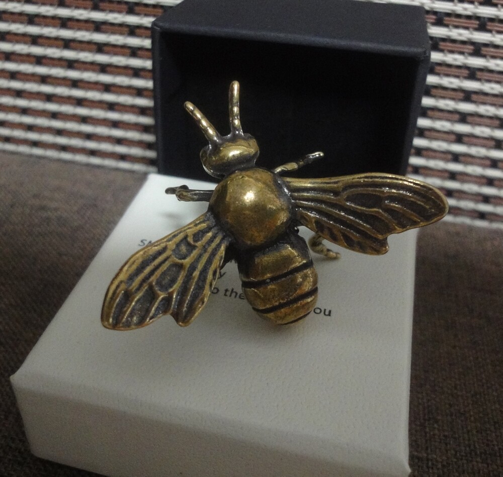 Vintage Style Solid Brass Copper Honey Bee Animal Statue and Gift Box