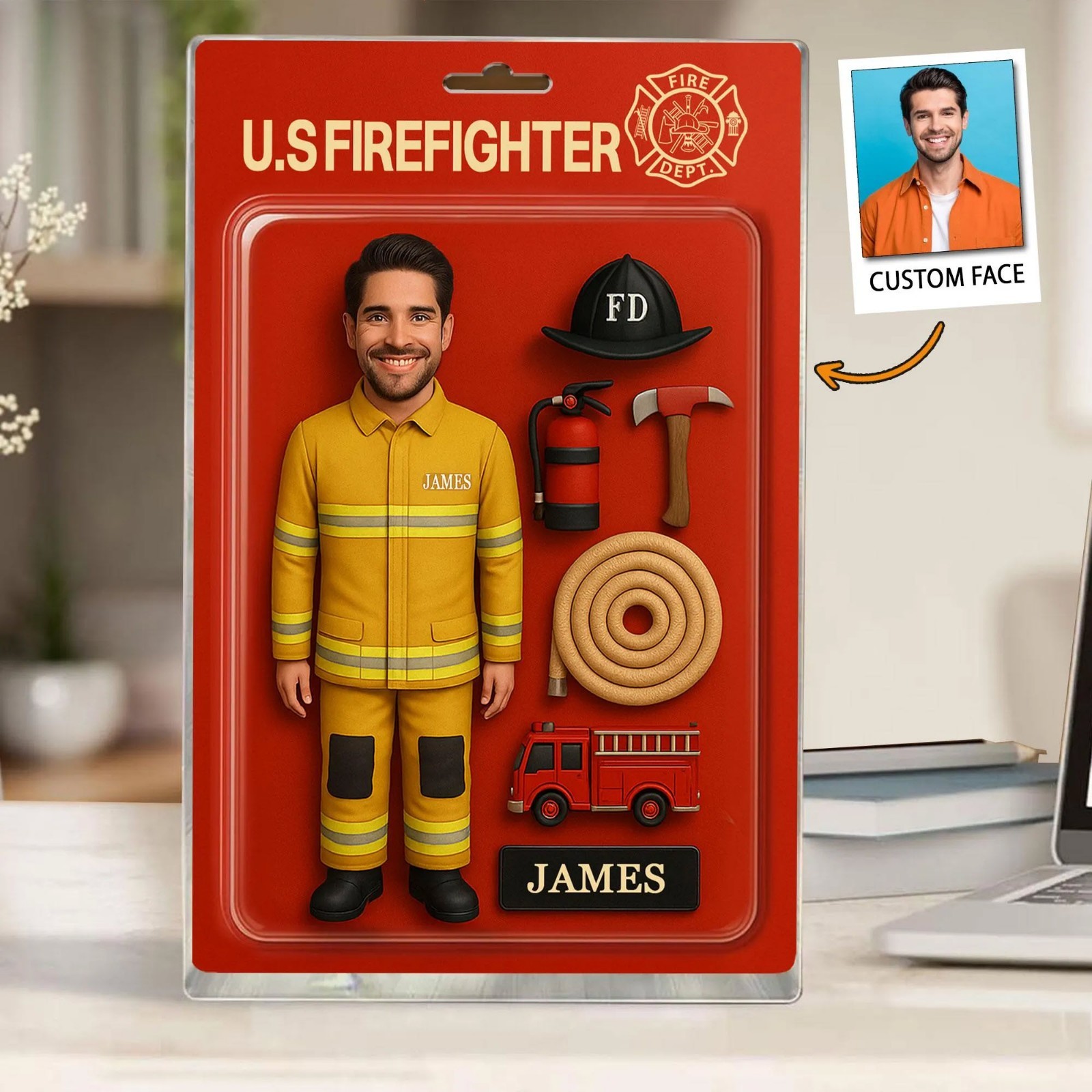 Custom Firefighter Acrylic Block Plaque Action Figure Dad Retirement Gift