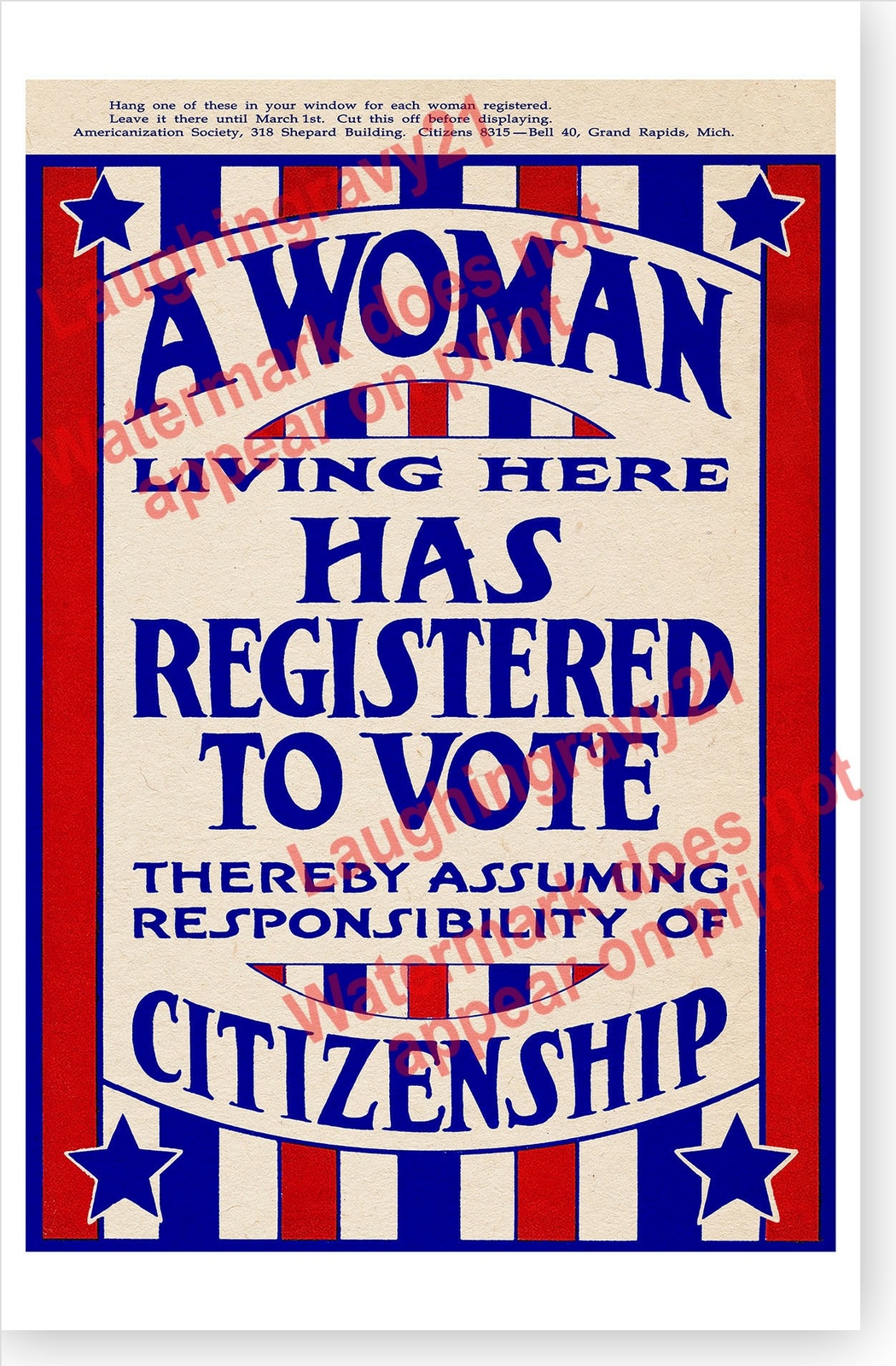 A Woman Living Here Has Registered To Vote Womens Suffrage Circa 1920 Poster
