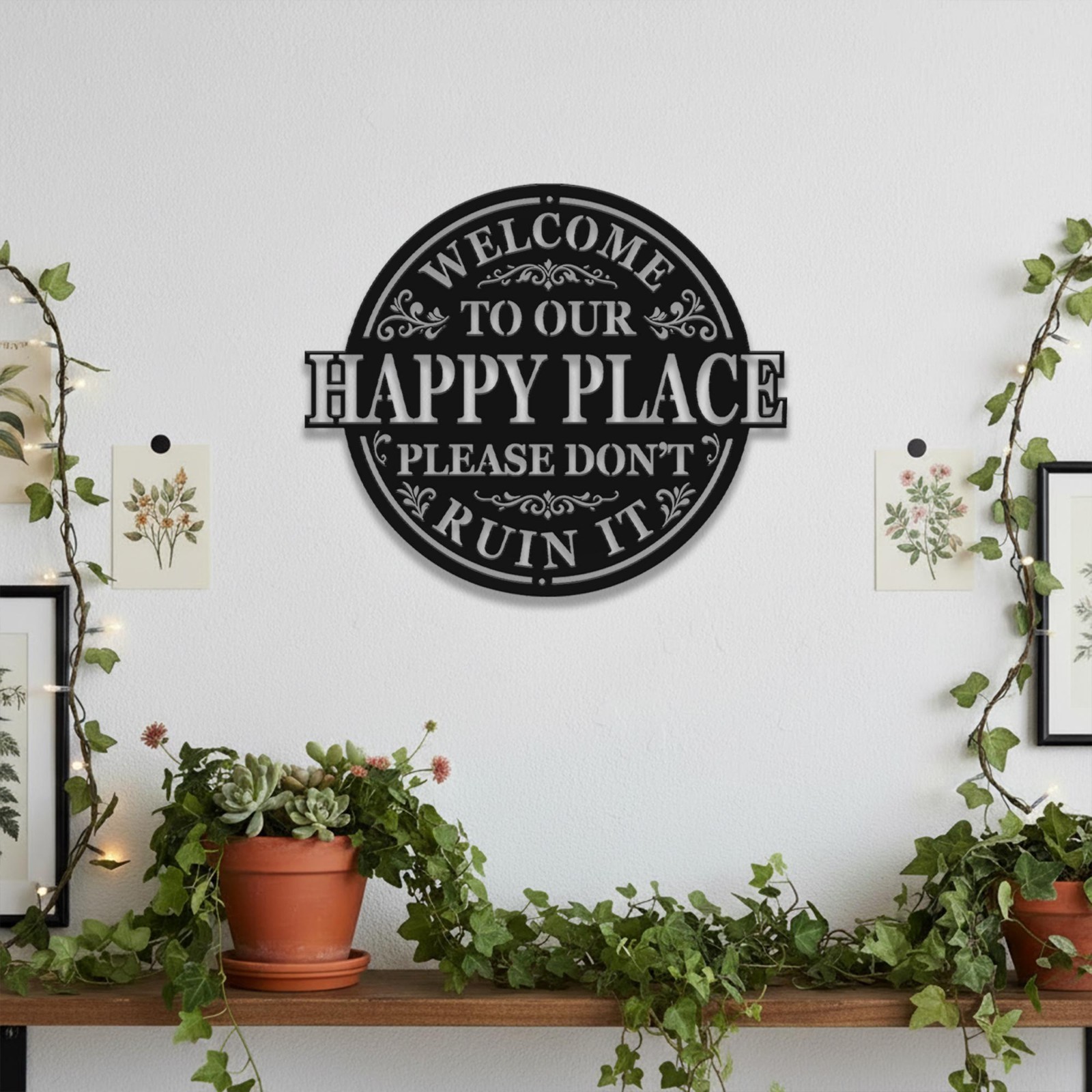 “Happy Place” Funny Metal Sign – Humorous Home & Patio Wall Decor