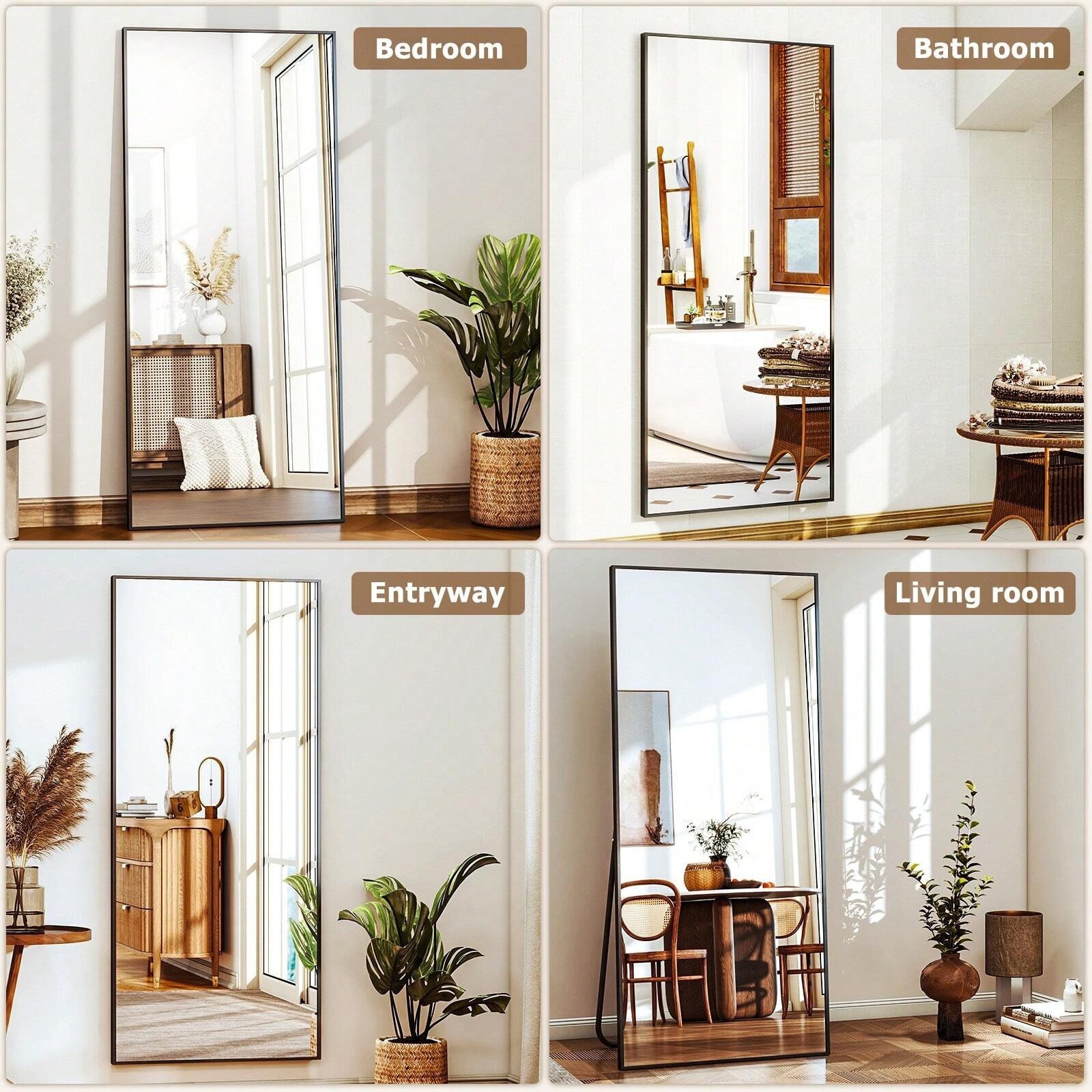 71″x26″ Full Length Mirror with Stand Black Floor Mirror