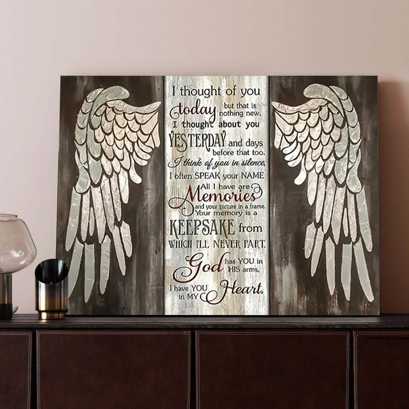 Angel Wings Memorial Verse Canvas Wall Art, Sympathy Farmhouse Entryway Decor