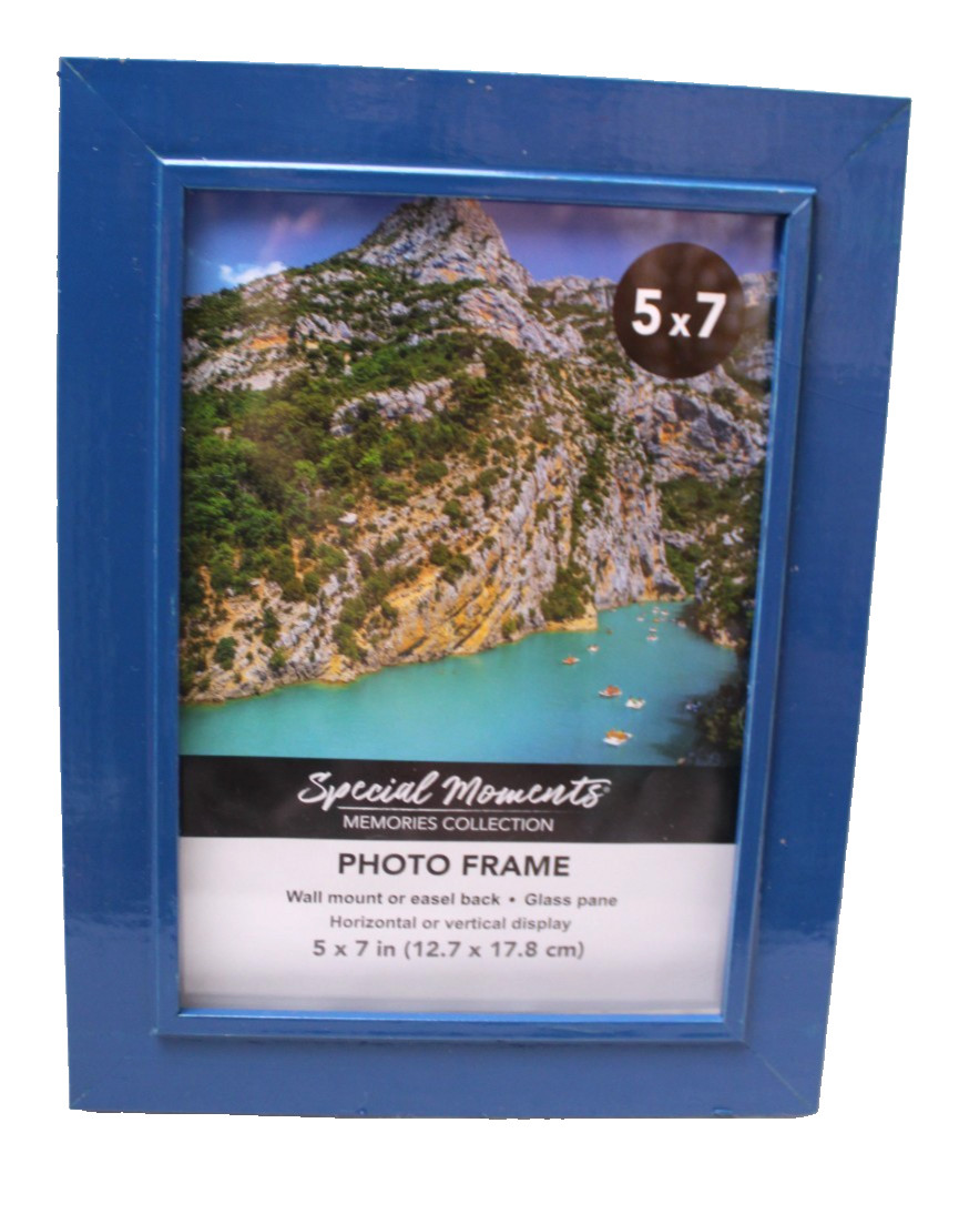 SPECIAL MOMENTS PHOTO FRAME 5″ x 7″ medium blue glossy back hook and easel