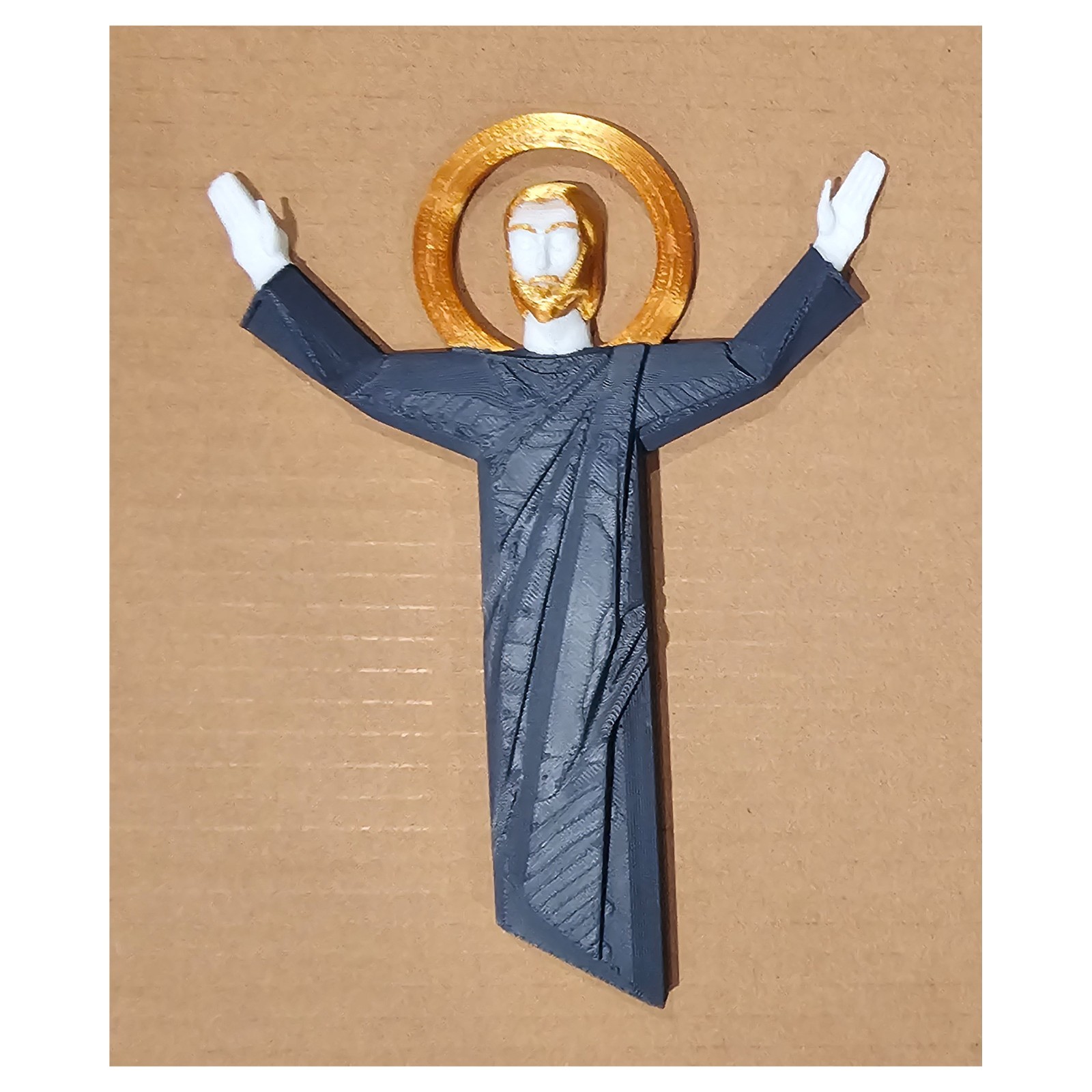 Notre Dame Fan Gift – Touchdown Jesus 3D Print – Blue Gold White Fighting Irish