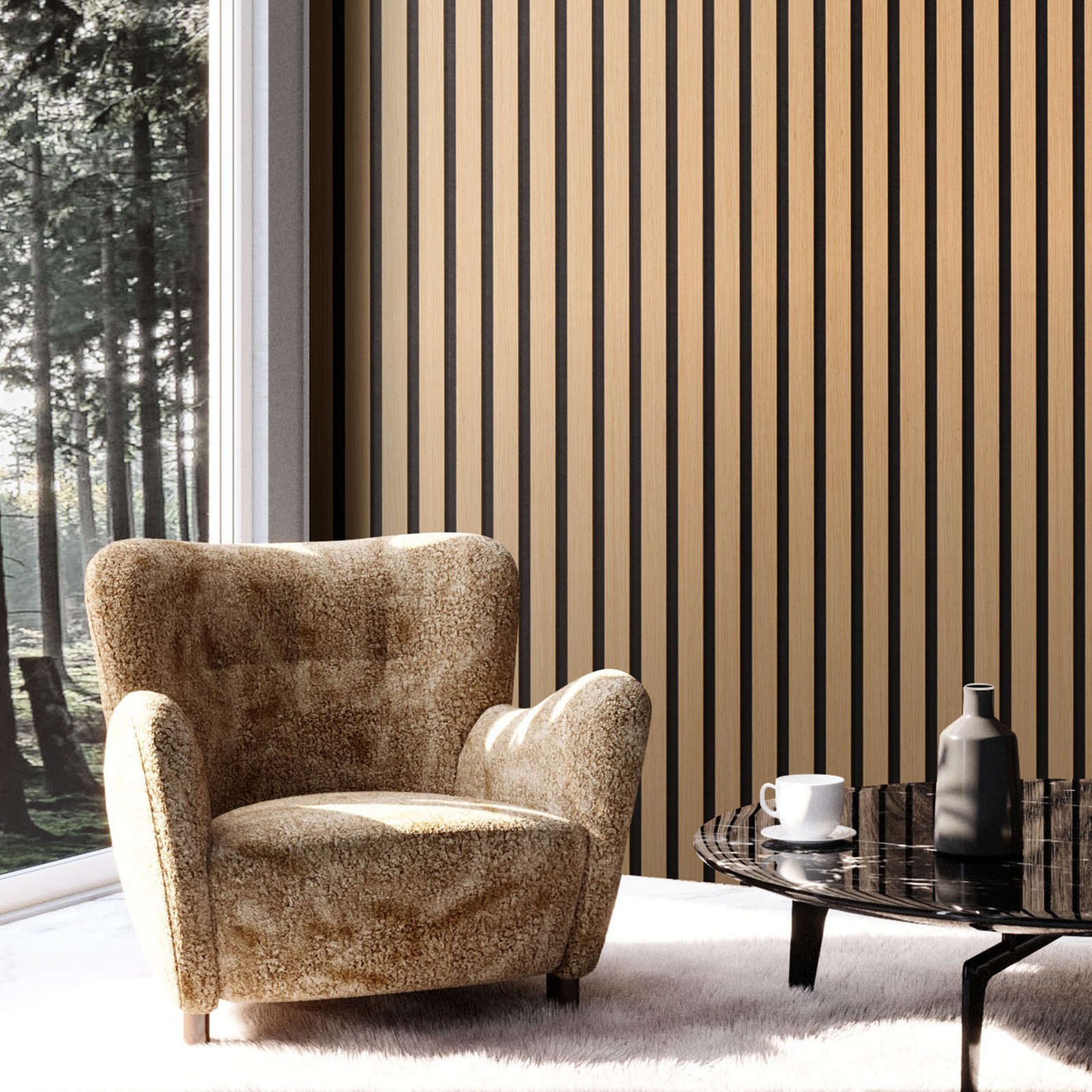 4 Pcs Acoustic Wood Wall Slat Panels 7.9″x94.5″ Sound Absorbing Modern Light Oak