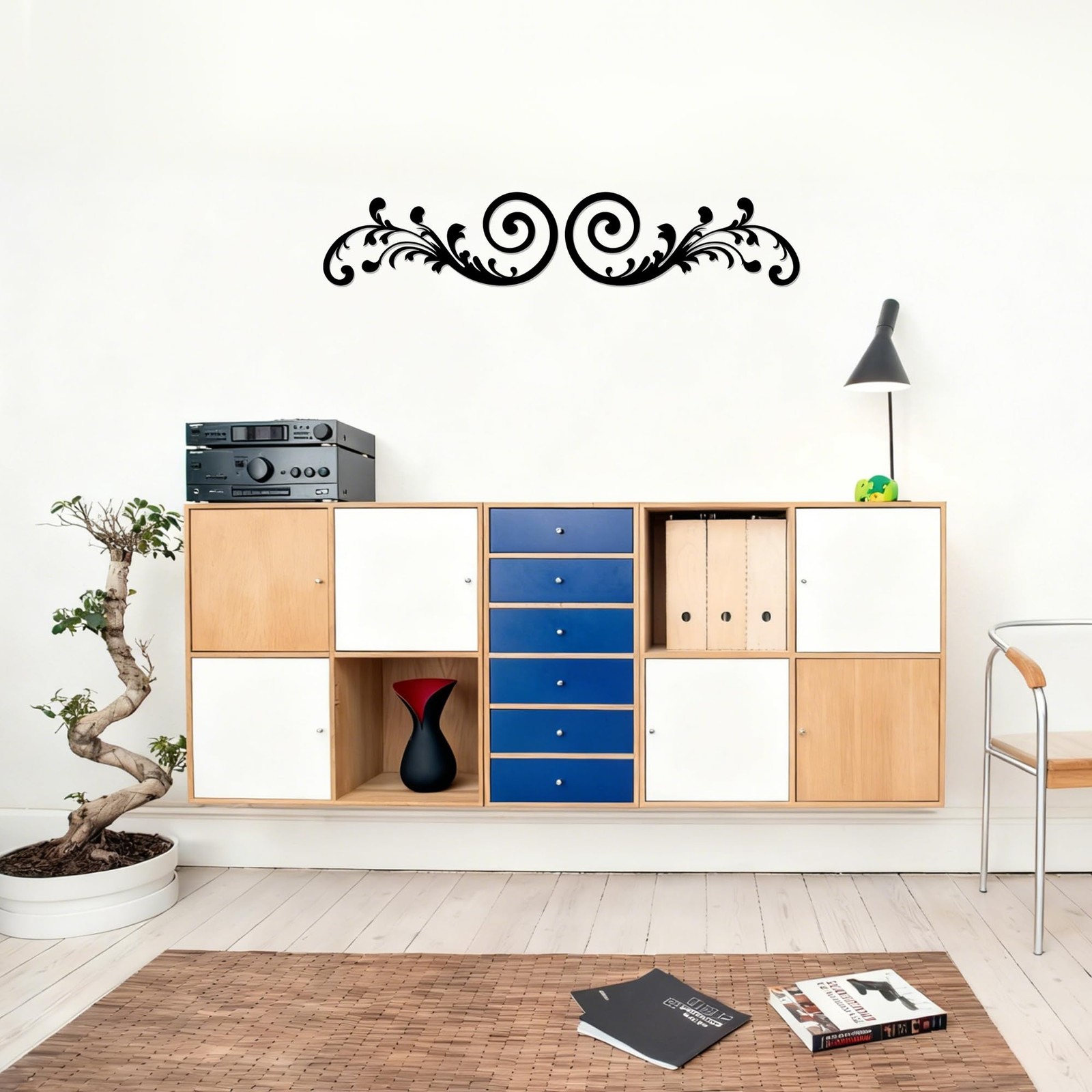 2PC Black Wrought Iron Horizontal Scroll Wall Medallion for Home