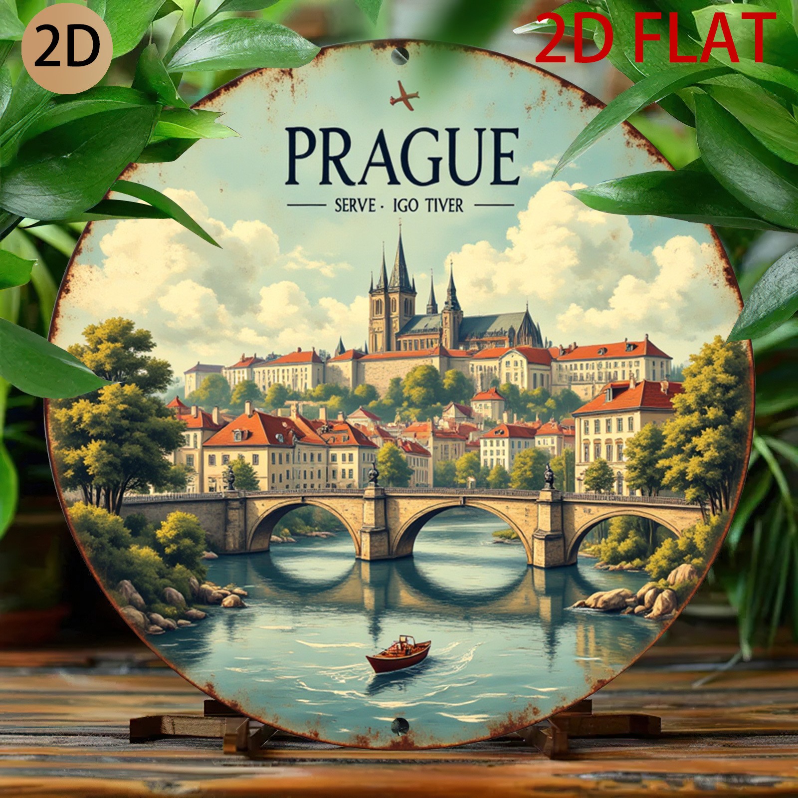 Aluminum Metal Sign Vintage Funny City View Prague 8 Inch Round Plaque