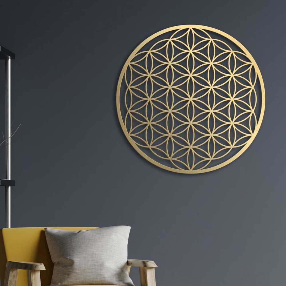 Flower of Life Metal Wall Art 16in Sacred Geometry Lotus Wall Decor Gold