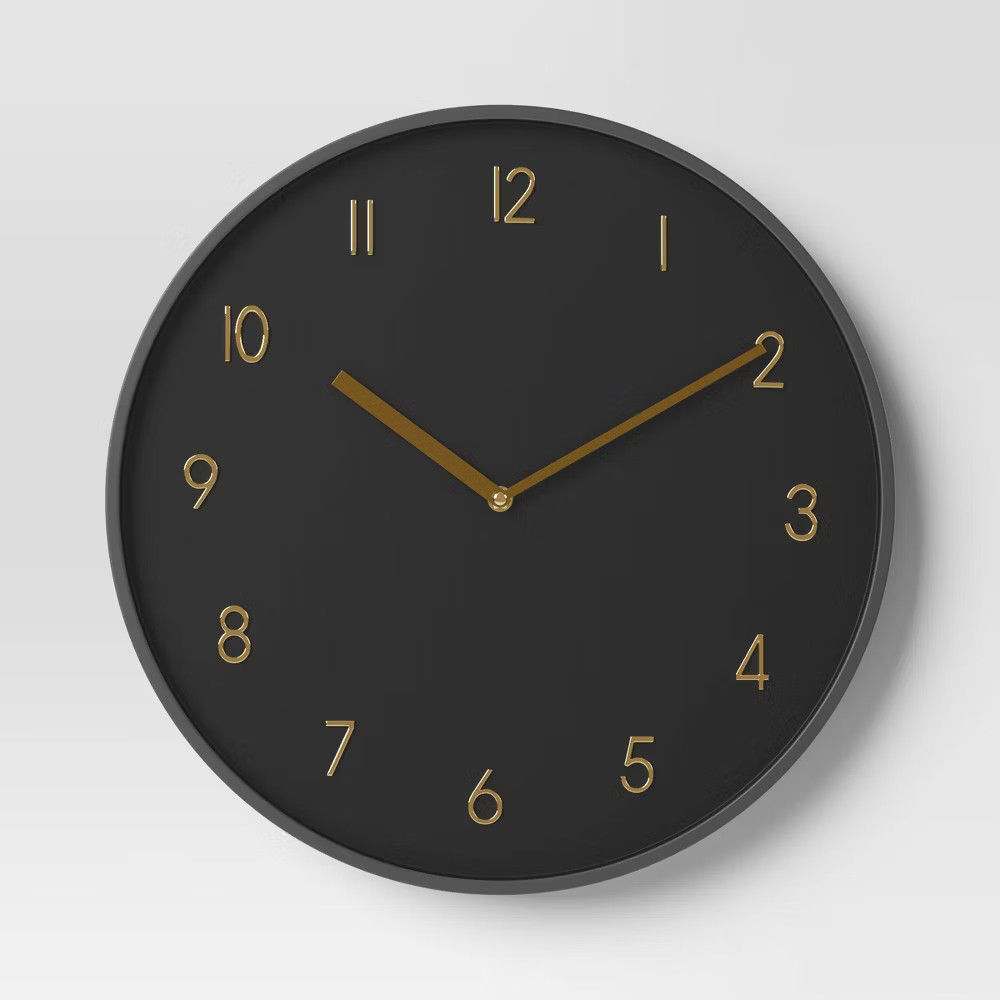 16″ Luxe Wall Clock Black/Brass – Threshold