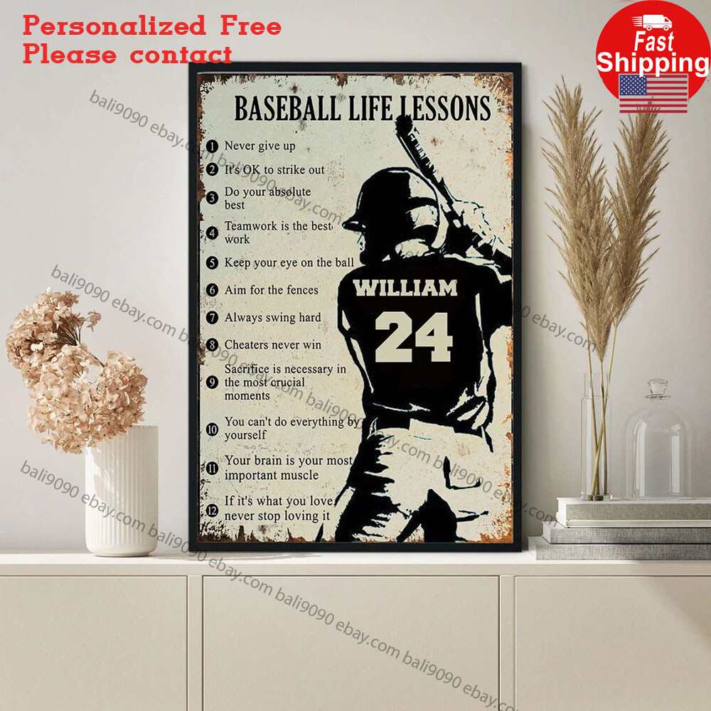 Personalised Baseball Life Lessons Never Give Up Poster, Gift for Baseball Pl…