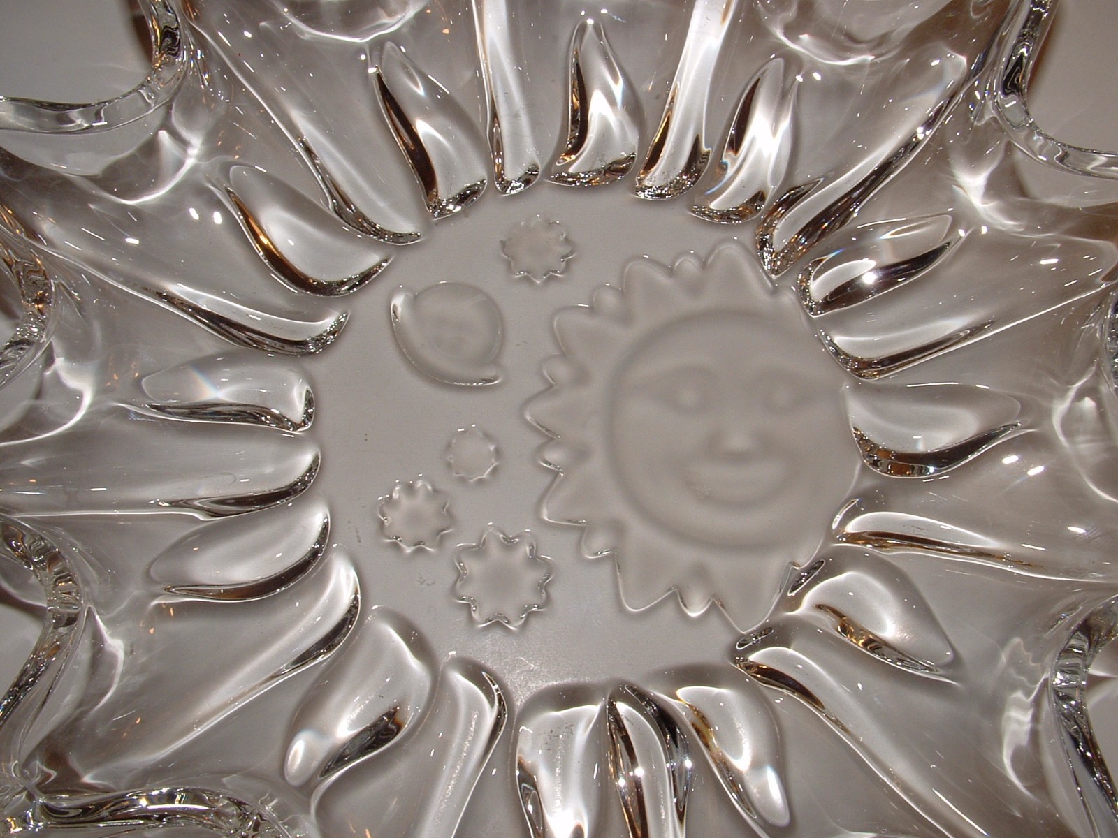 Sun Shape Decorative Glass Bowl, Frosted Solar Design, Age Unknown, pre-owned