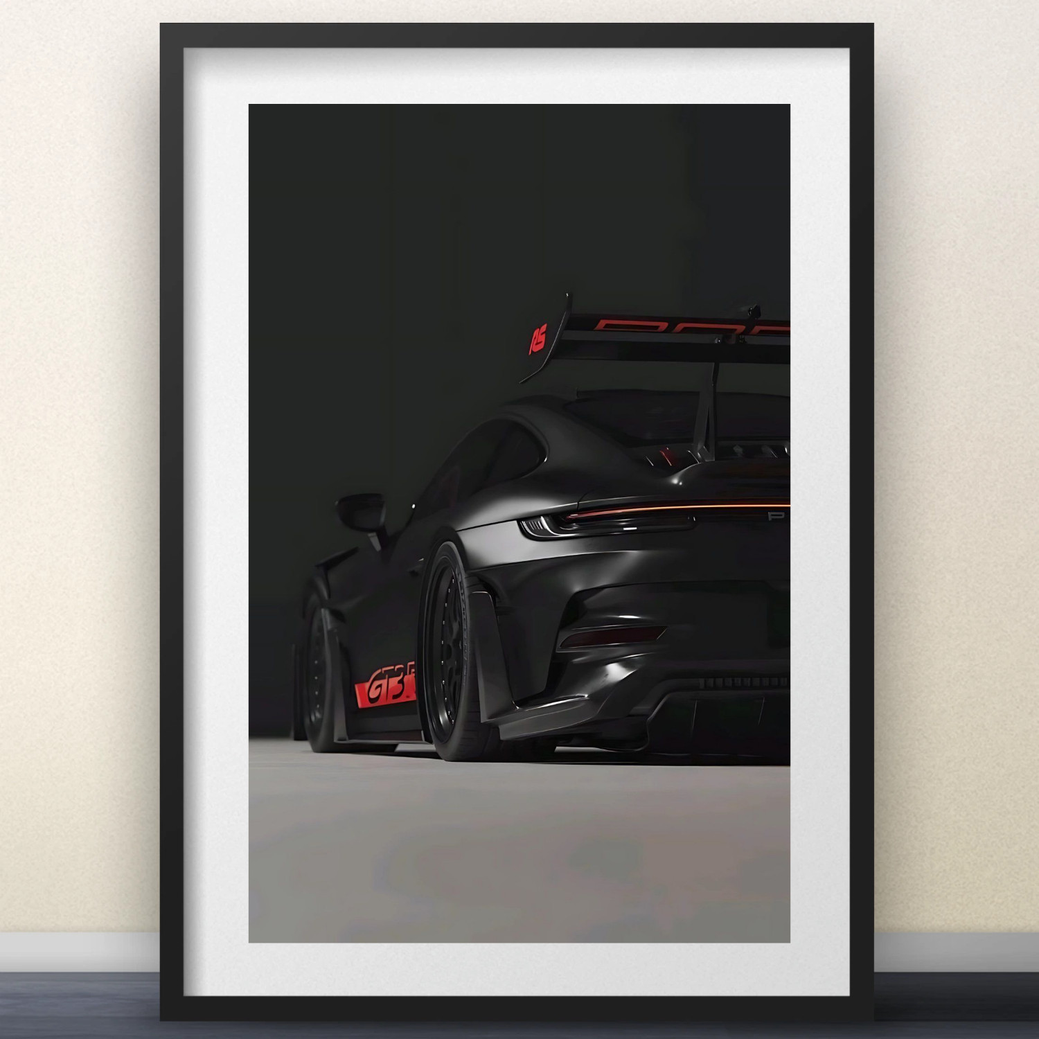 Black Porsche 911 GT3 RS Poster Dark Automotive Supercar Art Print