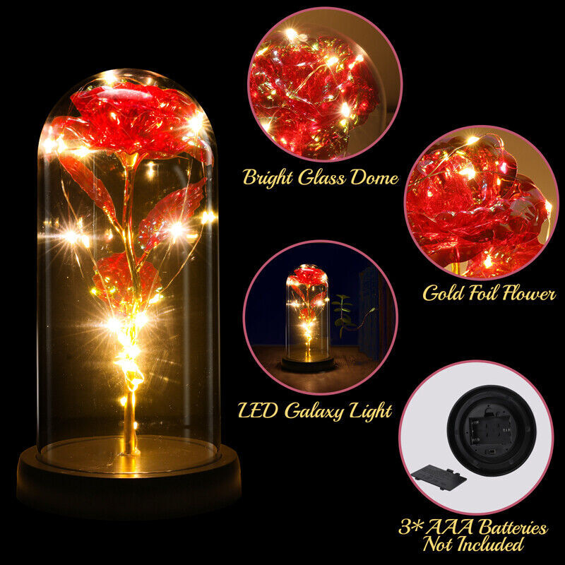 Forever Galaxy Rose In Glass Dome Eternal LED Light Flower Valentine’s Day Gift