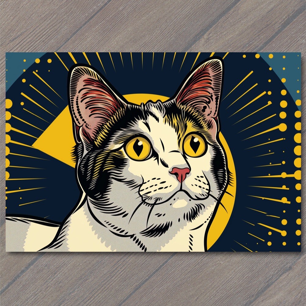 Art Print Cat Pop Art Halftone Cartoon Bright Colorful Fun Cute Colors Happy
