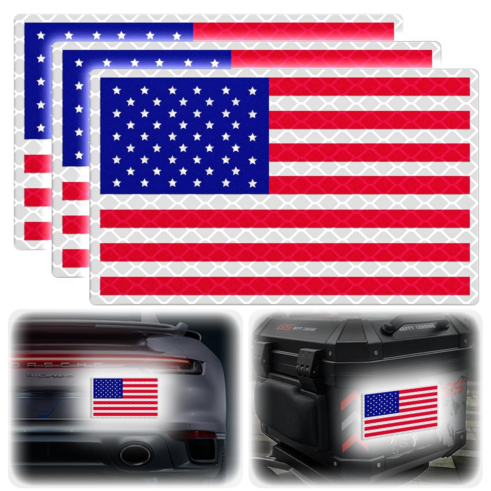 Patriotic American Flag Stickers – Reflective Decals for Cars, Motorcycles, Mail