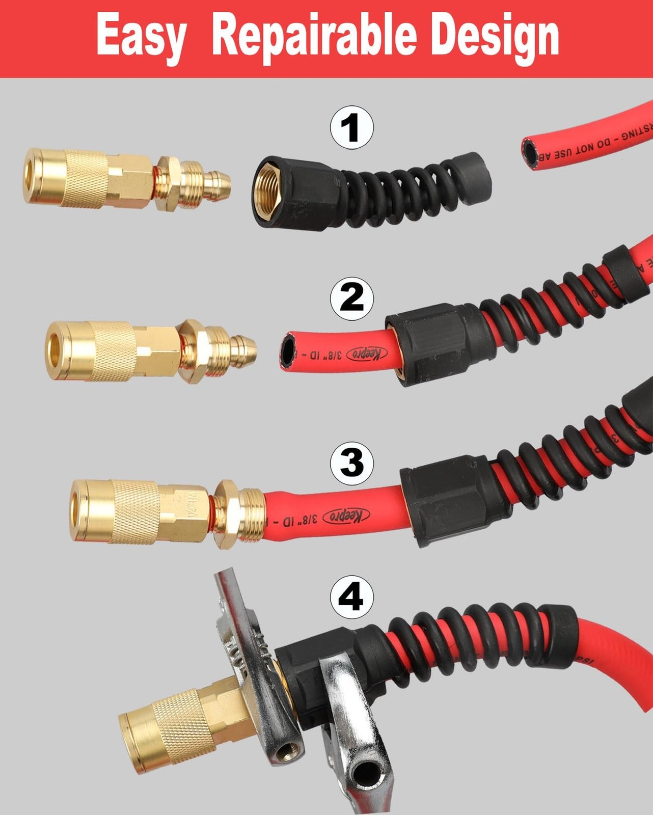 Keepro Hybrid Air Hose, Flexible 1/4 Inch ID By 25 Feet Long Air Compressor H…