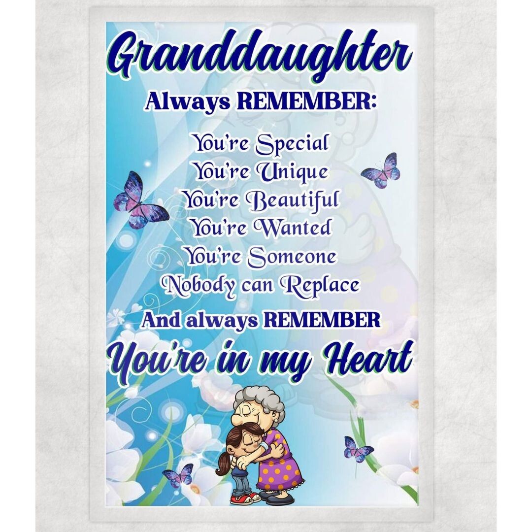 Granddaughter Butterfly Laminated Print Unframed Poem Picture 8.5×11 Gifts