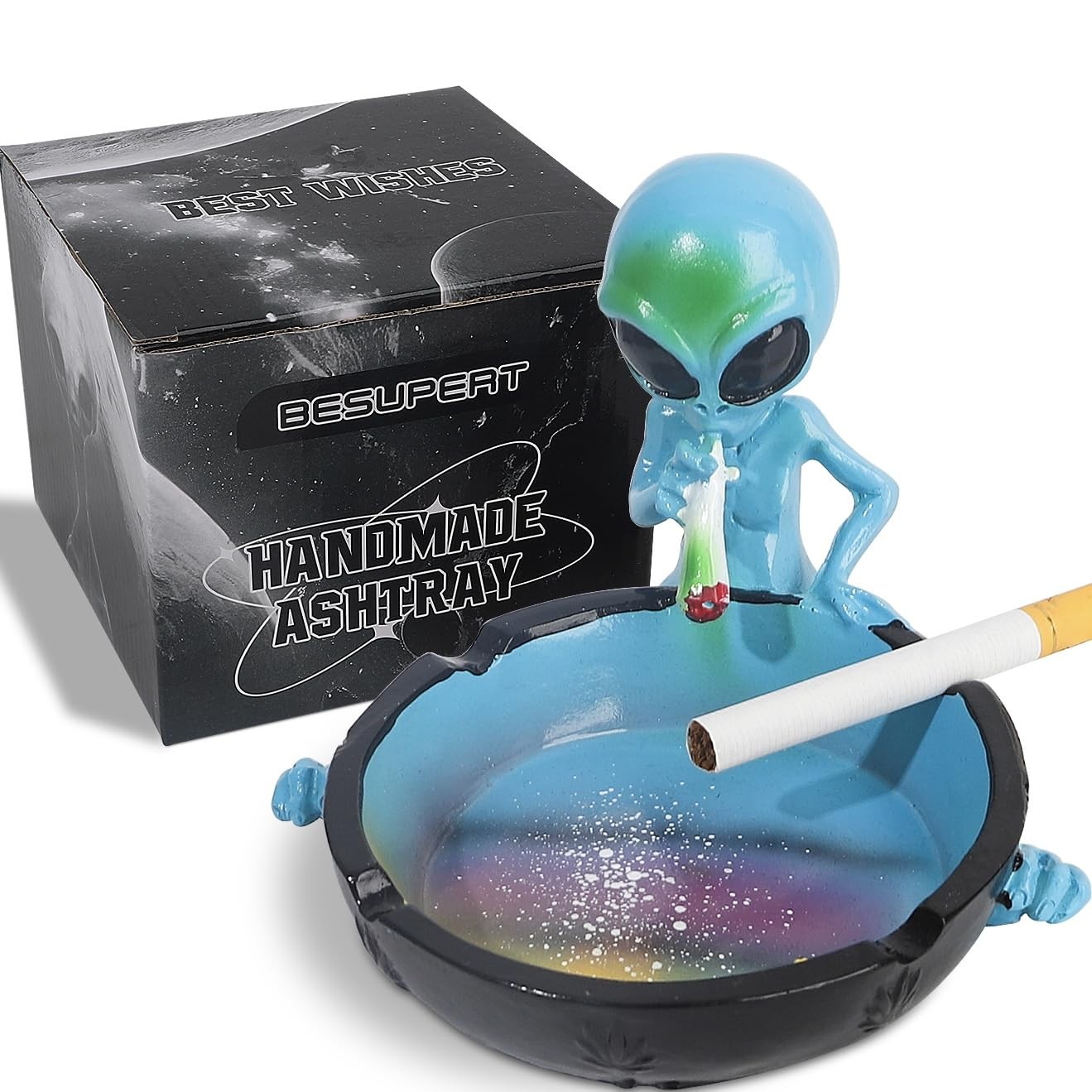 Ash Tray, Cute Cool Hand-Painted Resin Decorative Ashtray 5x4x3 inches, Blue