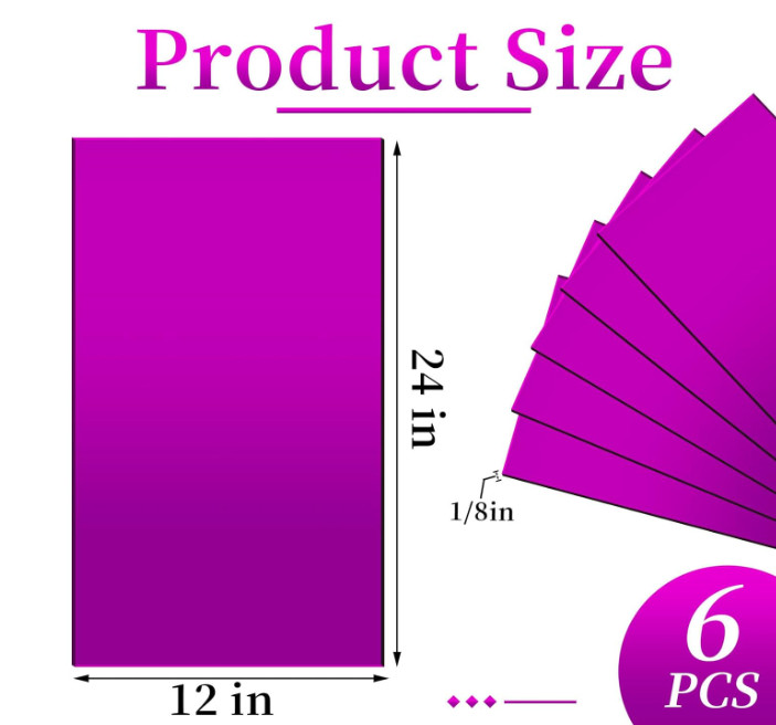 6pcs Acrylic Plastic Sheets 12″ x 24″, 1/8″ Thick, Purple Translucent Plexiglass