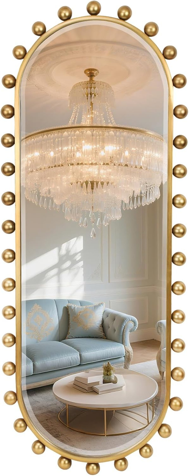 Antique Gold Beaded Full-Length Oval Mirror – 20″x51″ for Any Room