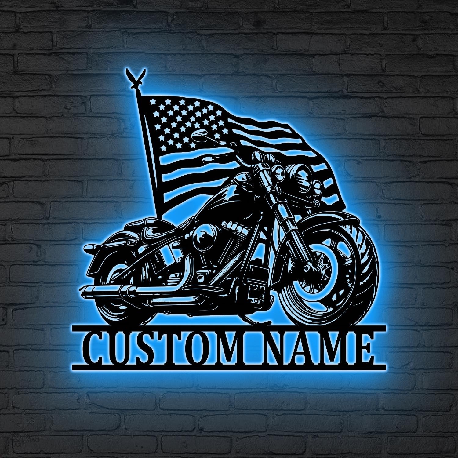 Custom Garage Signs LED Lights, Personalized Motorcycle Metal Wall Art