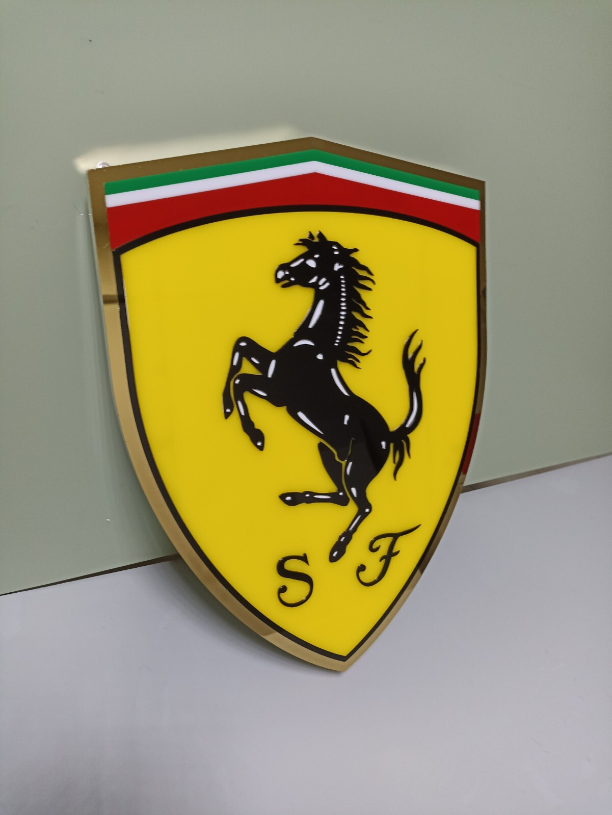 Ferrari Wall Art Gold Chrome Sign 80cm / 31.5″ Large Luxury Garage Decor