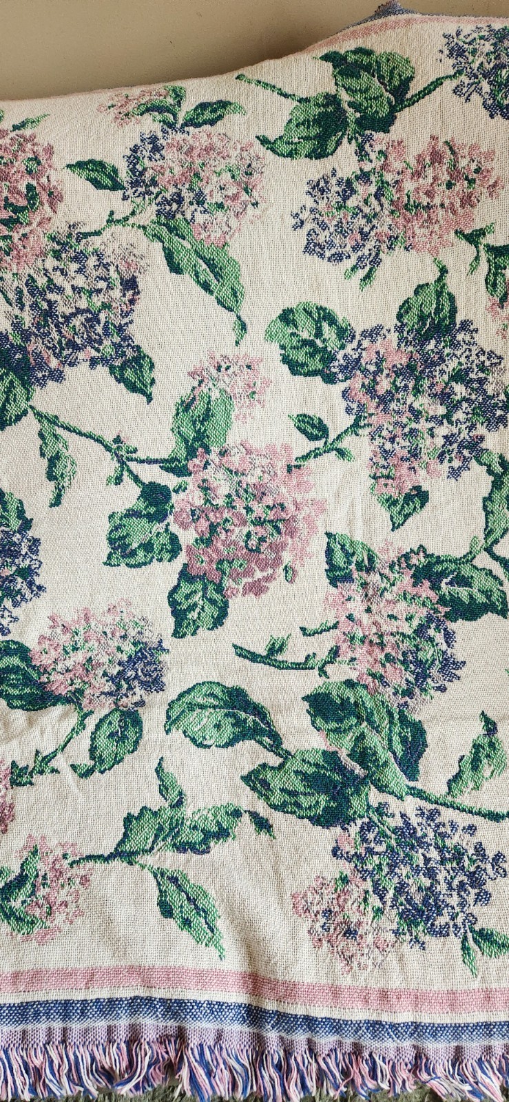 80s Fieldcrest Pink/Purple Hydrangea Reversible Throw Blanket Fringe 46×68 Rare