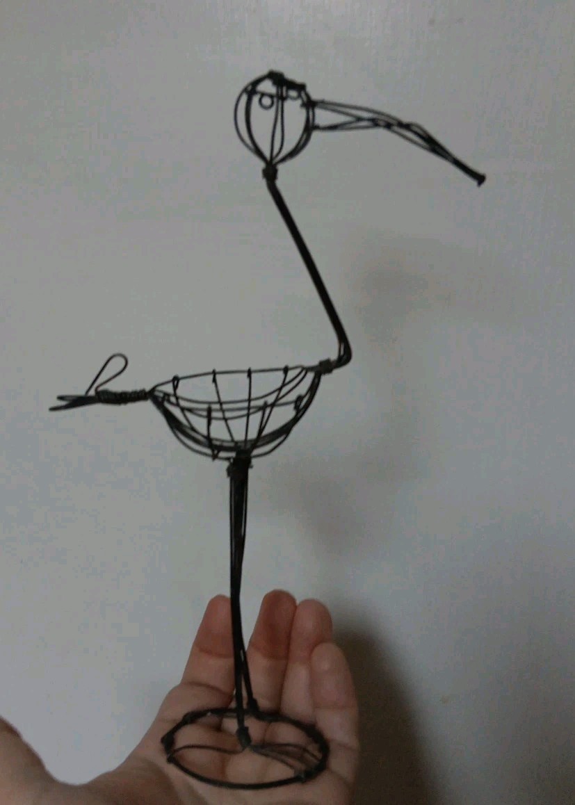 Folk Art Wire Basket Bird Decor Unusual Salt Life Decor Stork Or Other Species