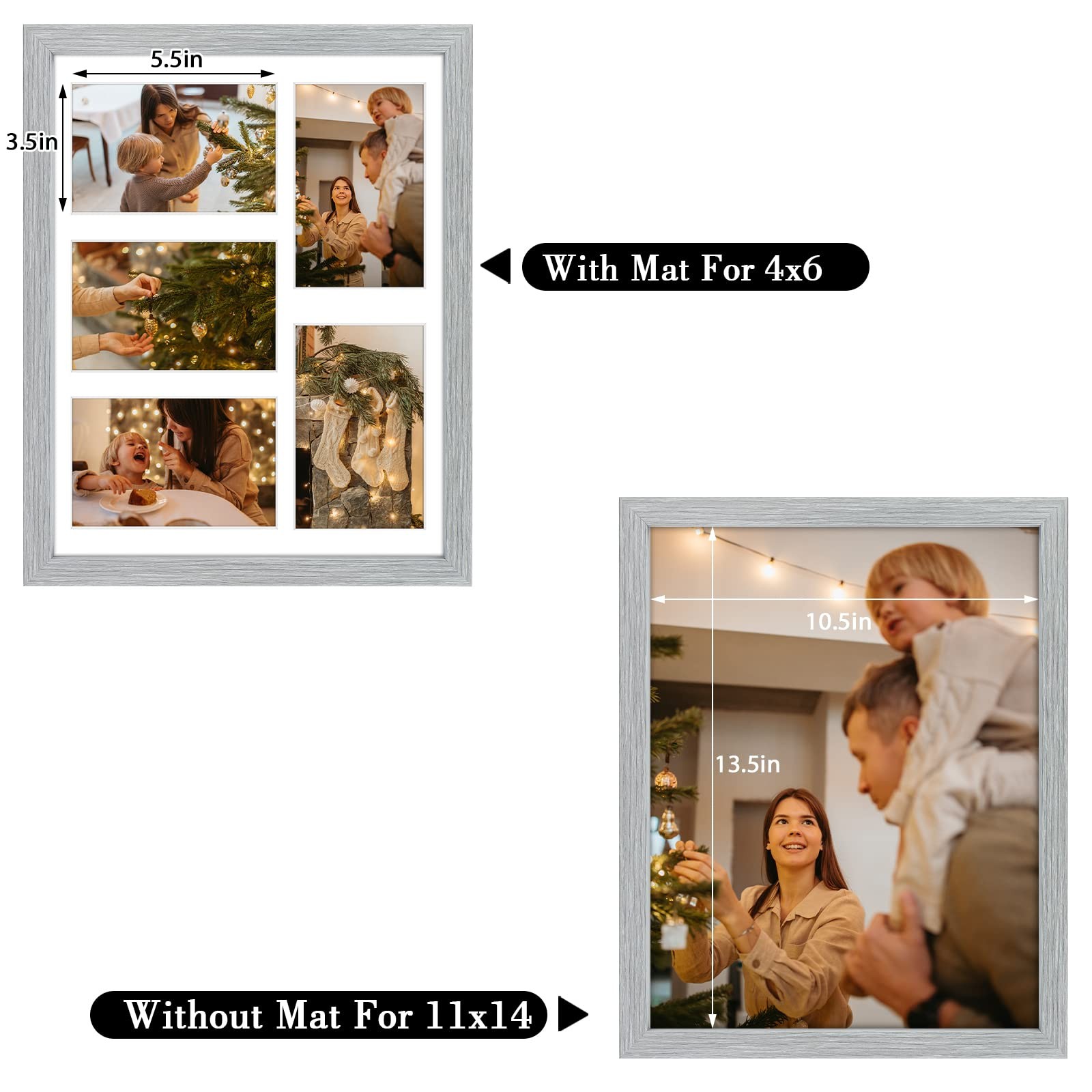 , 11×14 Picture Frame – Collage Multiple Photos, Grey Solid Wood Molding, Dis…