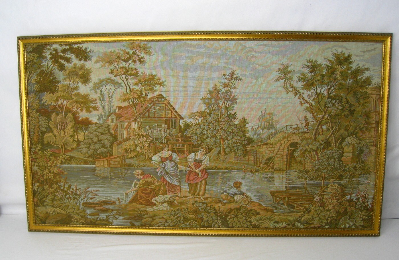 Italian Tapestry Washing Day At The Mill Horizontal Framed 33.5″ x 18.5″