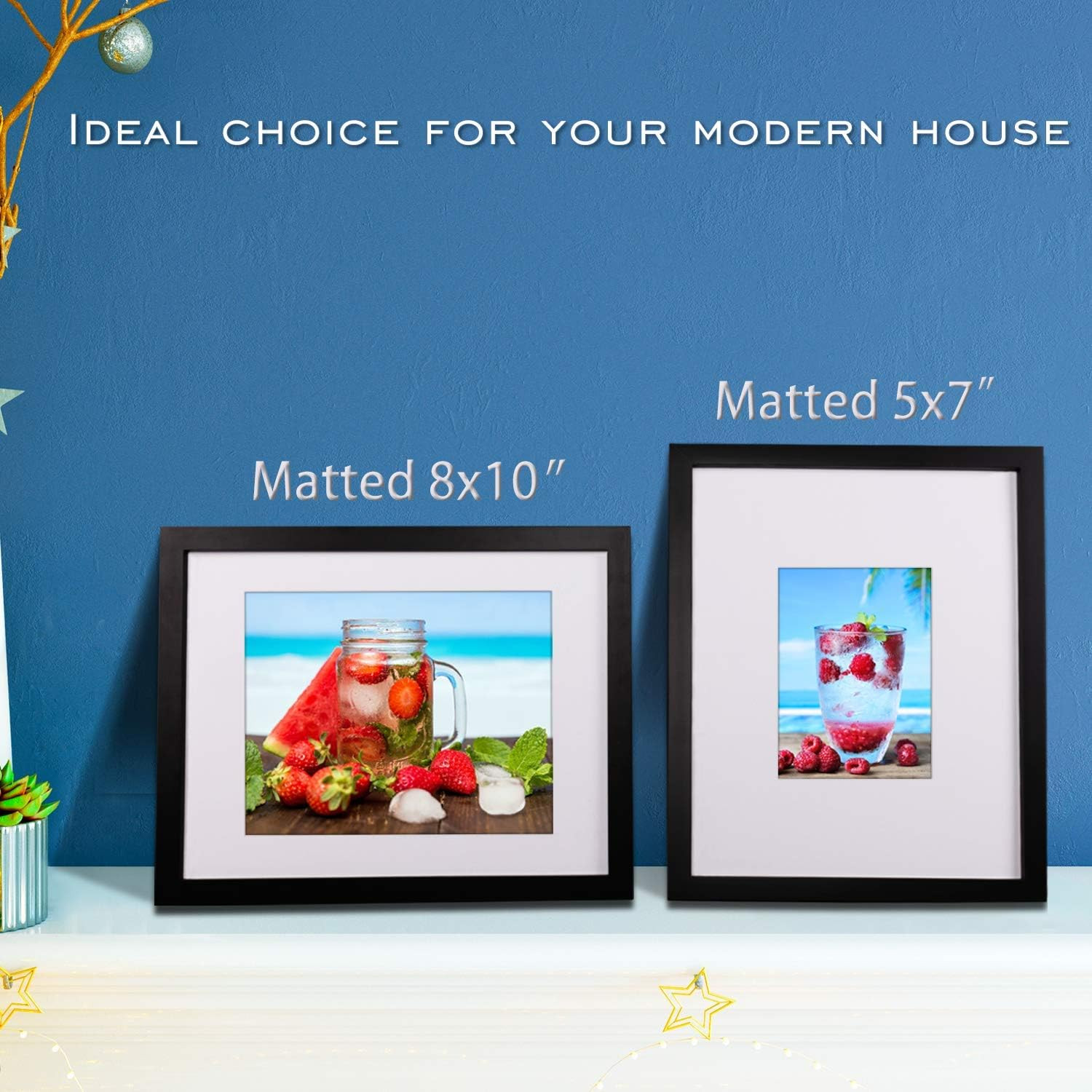 Black Solid Wood Picture Frames 4 PCS – 11×14 & 5×7 for Table or Wall Display