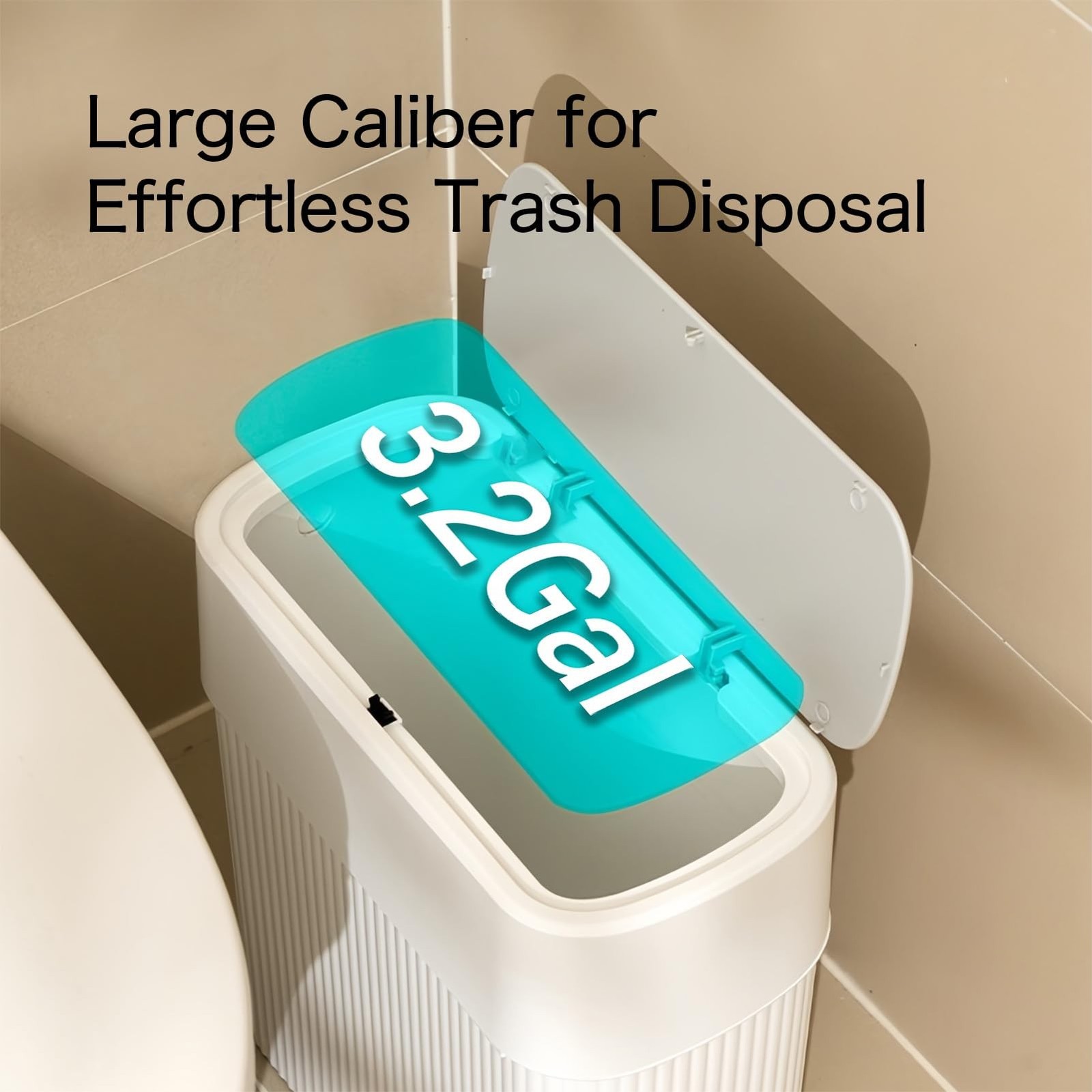 Bathroom Trash Can with Press Top Lid, 3.2 Gallon Slim Garbage Can for Kitche…