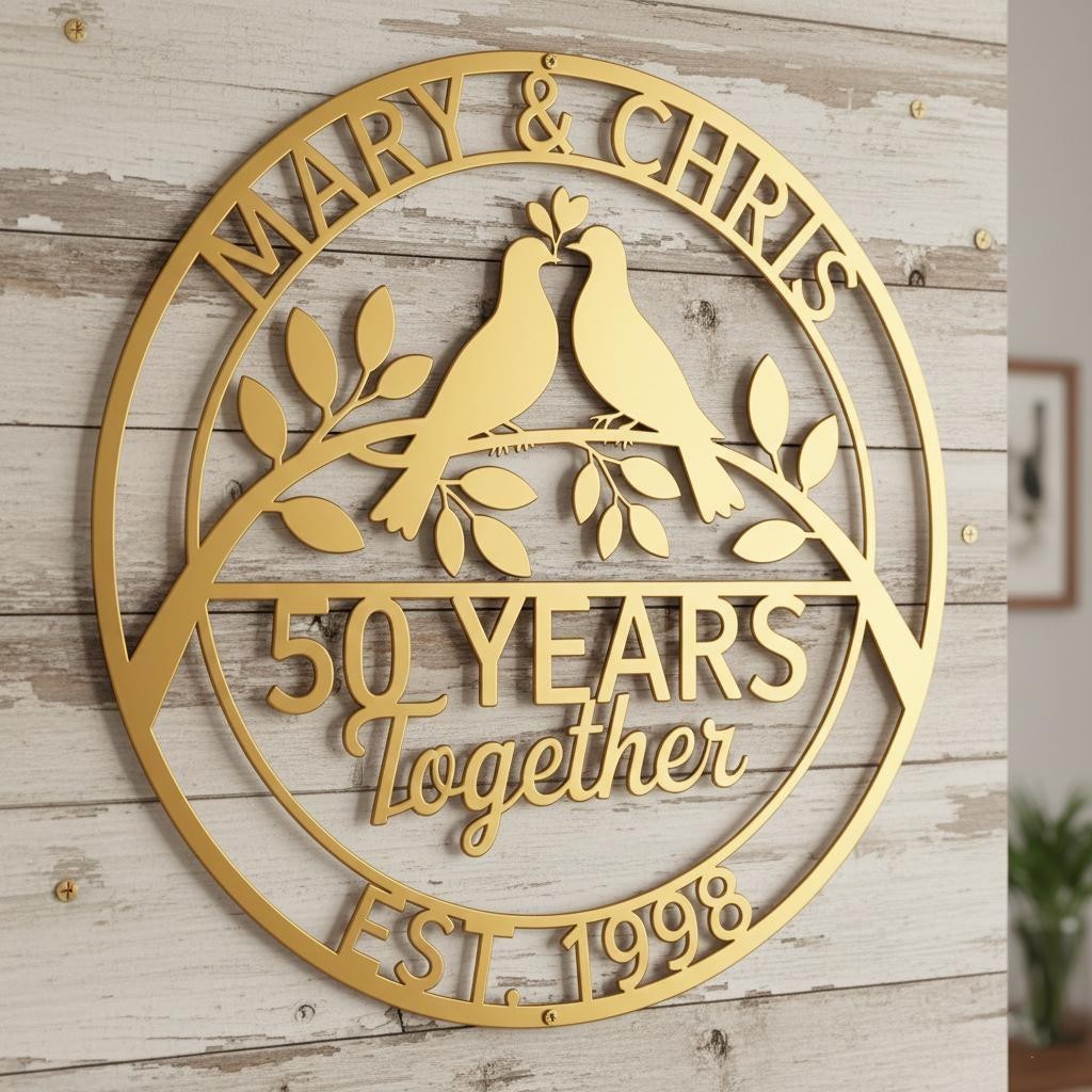 Personalized Metal Anniversary Wall Sign, Custom 10–50 Years Together Gift