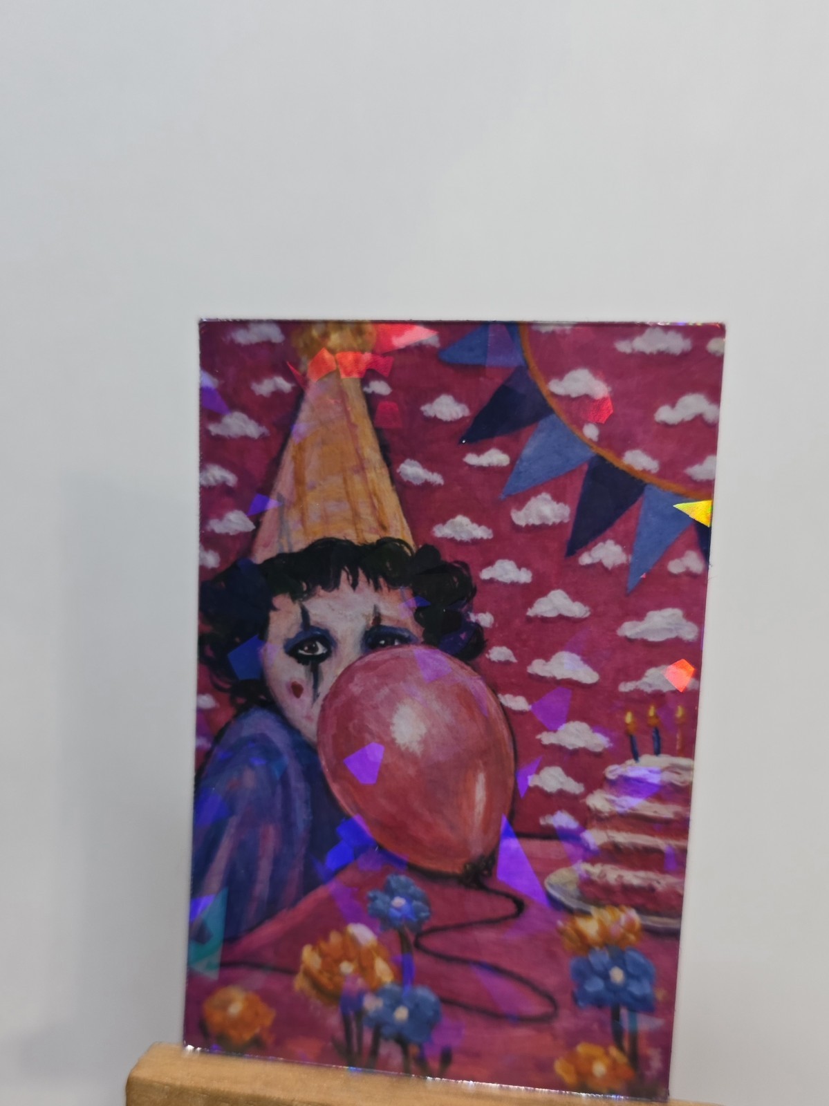 Original Art Fridge Magnet Mini Clown Print Birthday Holographic 2.1×3.15