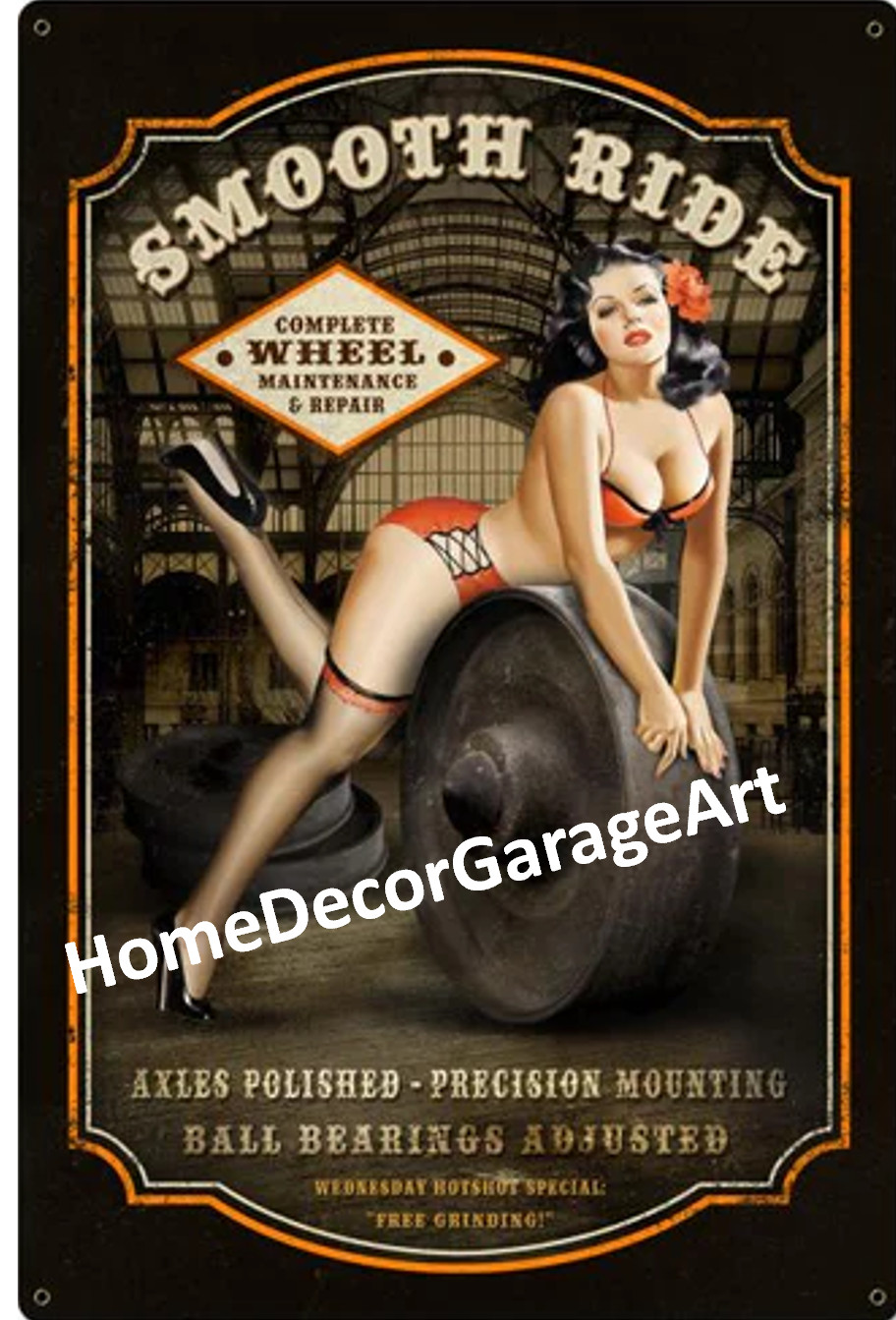 Smooth Ride Railroad Wheel Maintenance Service, Metal Sign Train Room Art