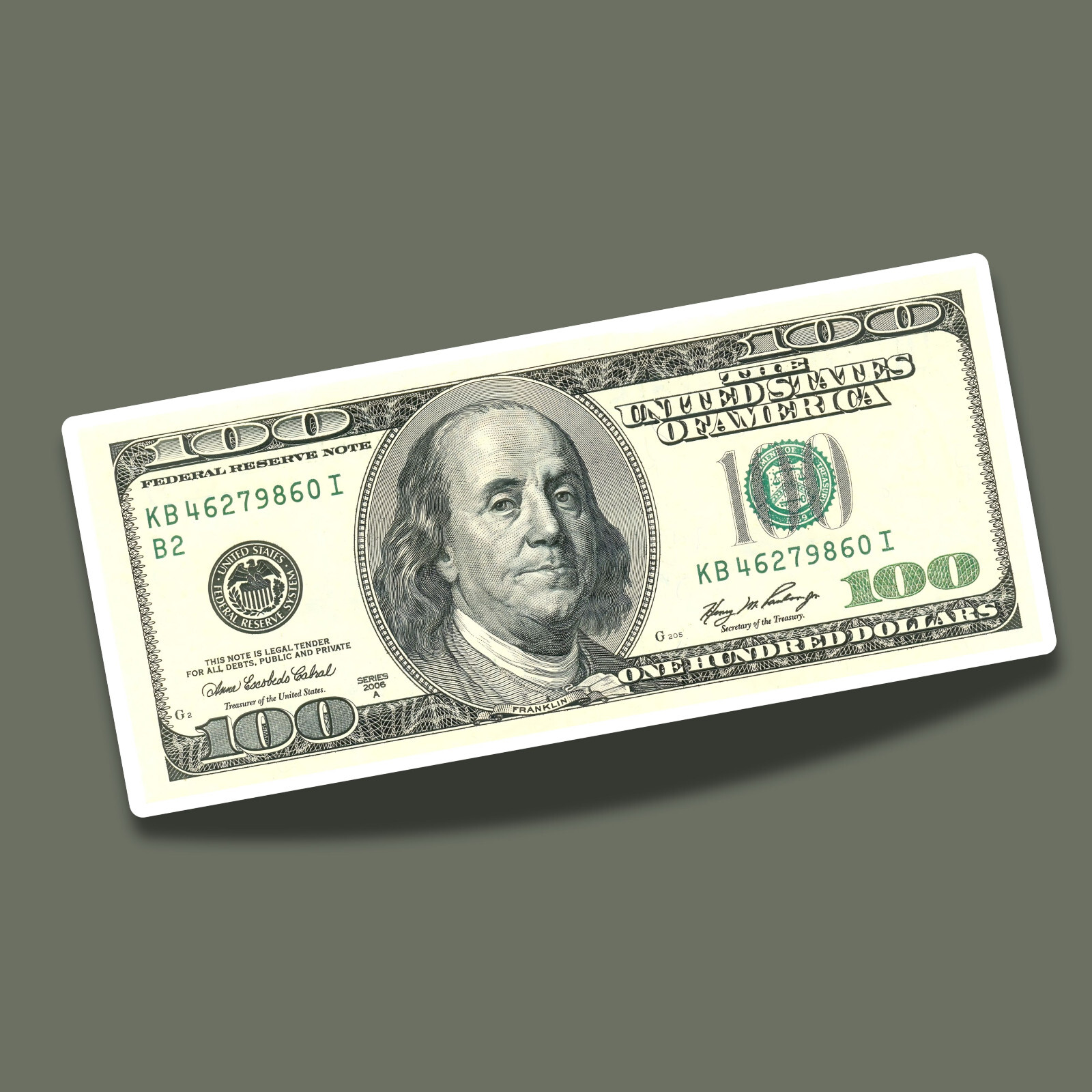 100 Dollar Bill Cash Money 4″ Vinyl Laminated Sticker