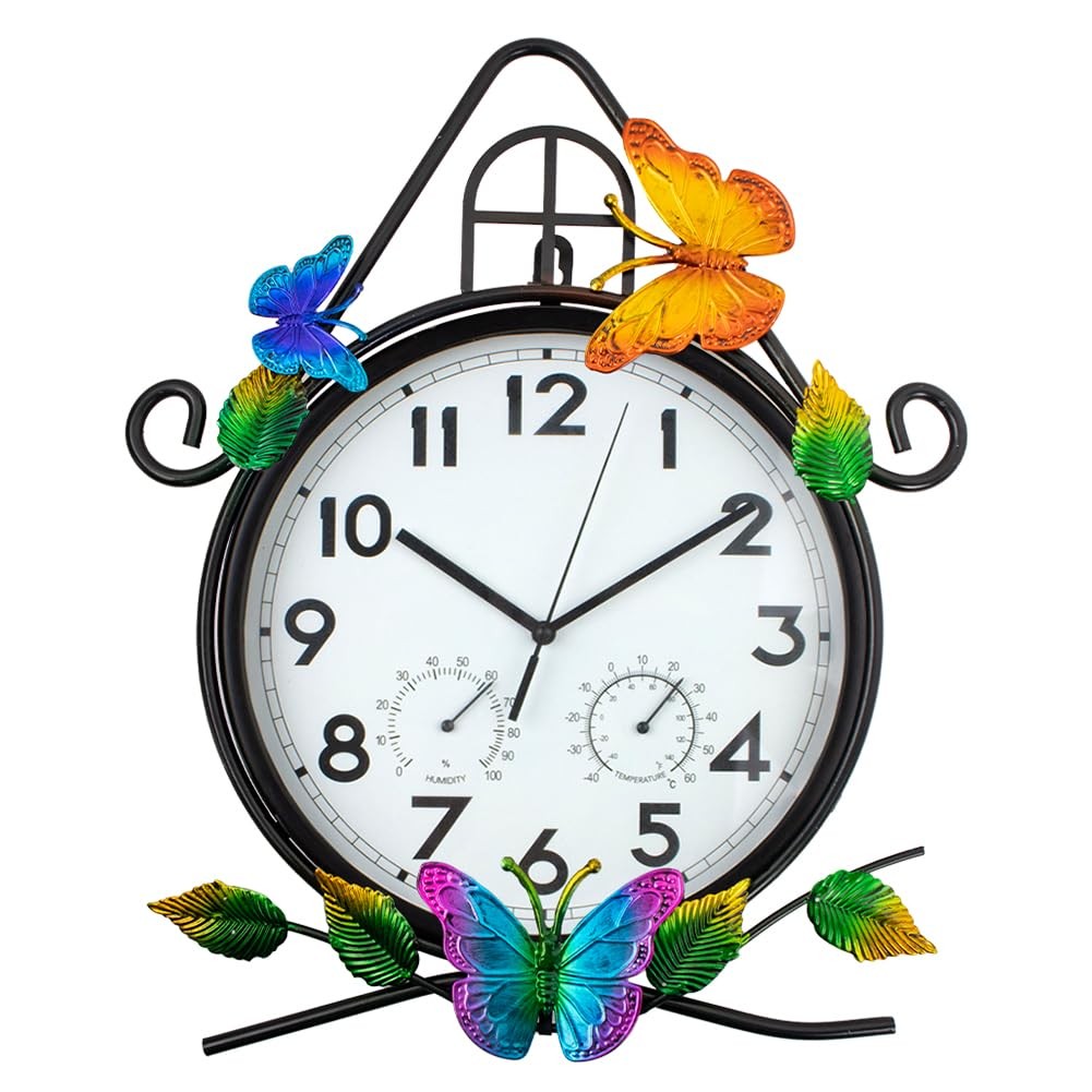 15” Large Outdoor Clock, Wall Clock with Thermometer & Humidity Silent No-Ti…