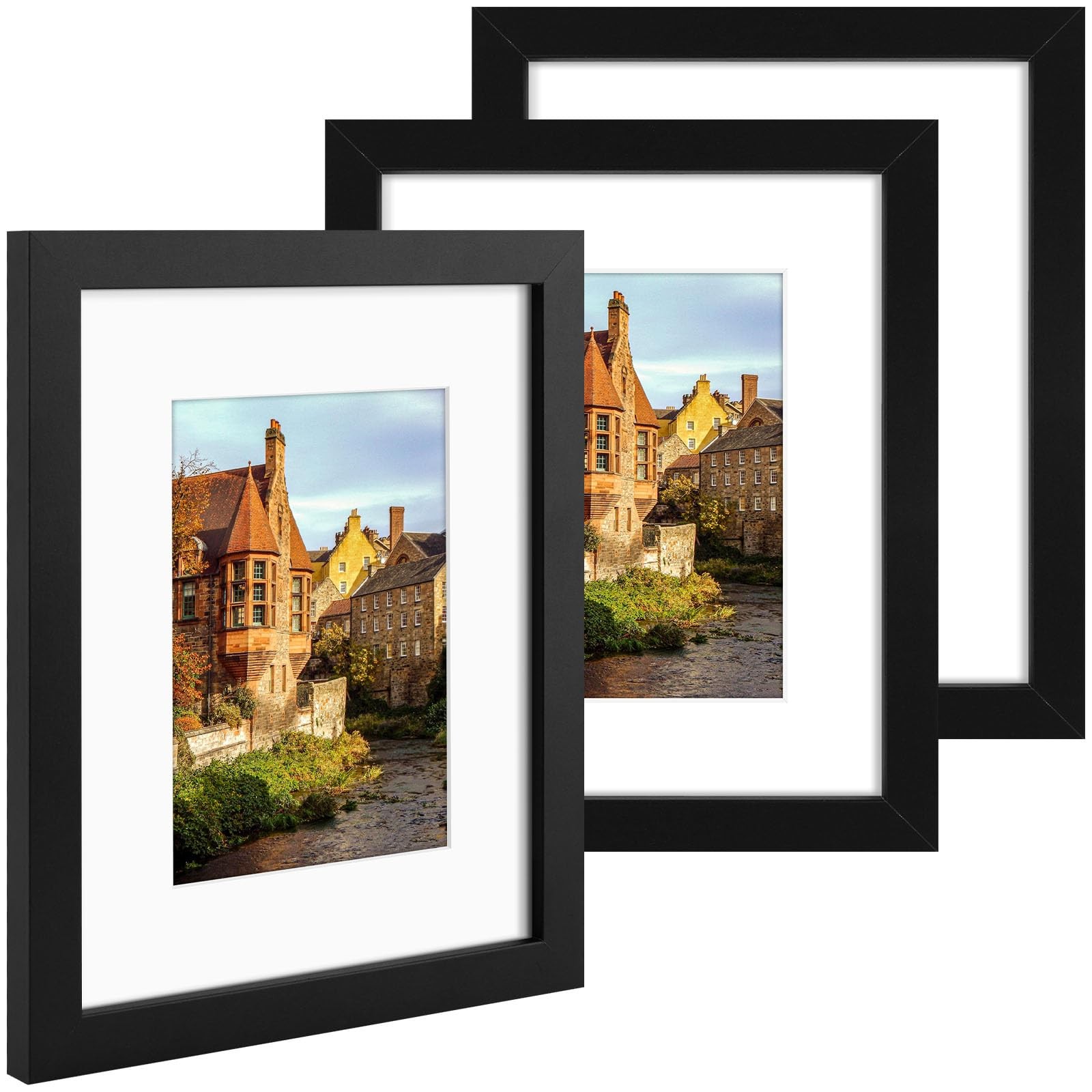 3 Pack 8×10 Black Wood Picture Frame for 5×7 Photo Plexiglass Wall Tabletop Art