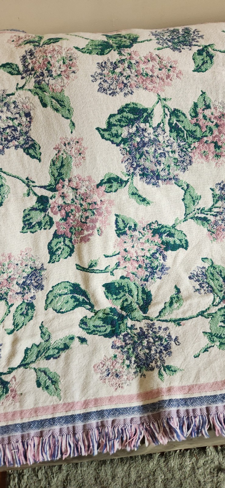 80s Fieldcrest Pink/Purple Hydrangea Reversible Throw Blanket Fringe 46×68 Rare