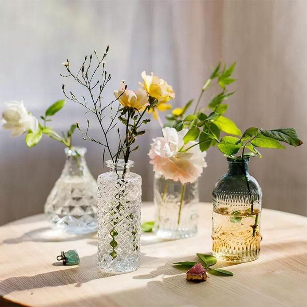 6PCS Same Small Flowers Vases for Mini Clear Glass Bud 6″L x 1″W x 7″H