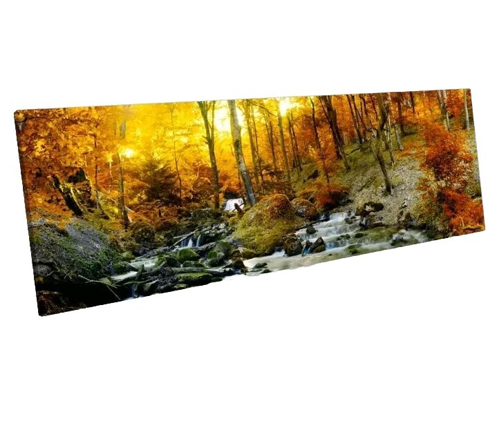 Sunset Autumn Forest Creek River Print PANORAMA CANVAS WALL ART Picture LARGE