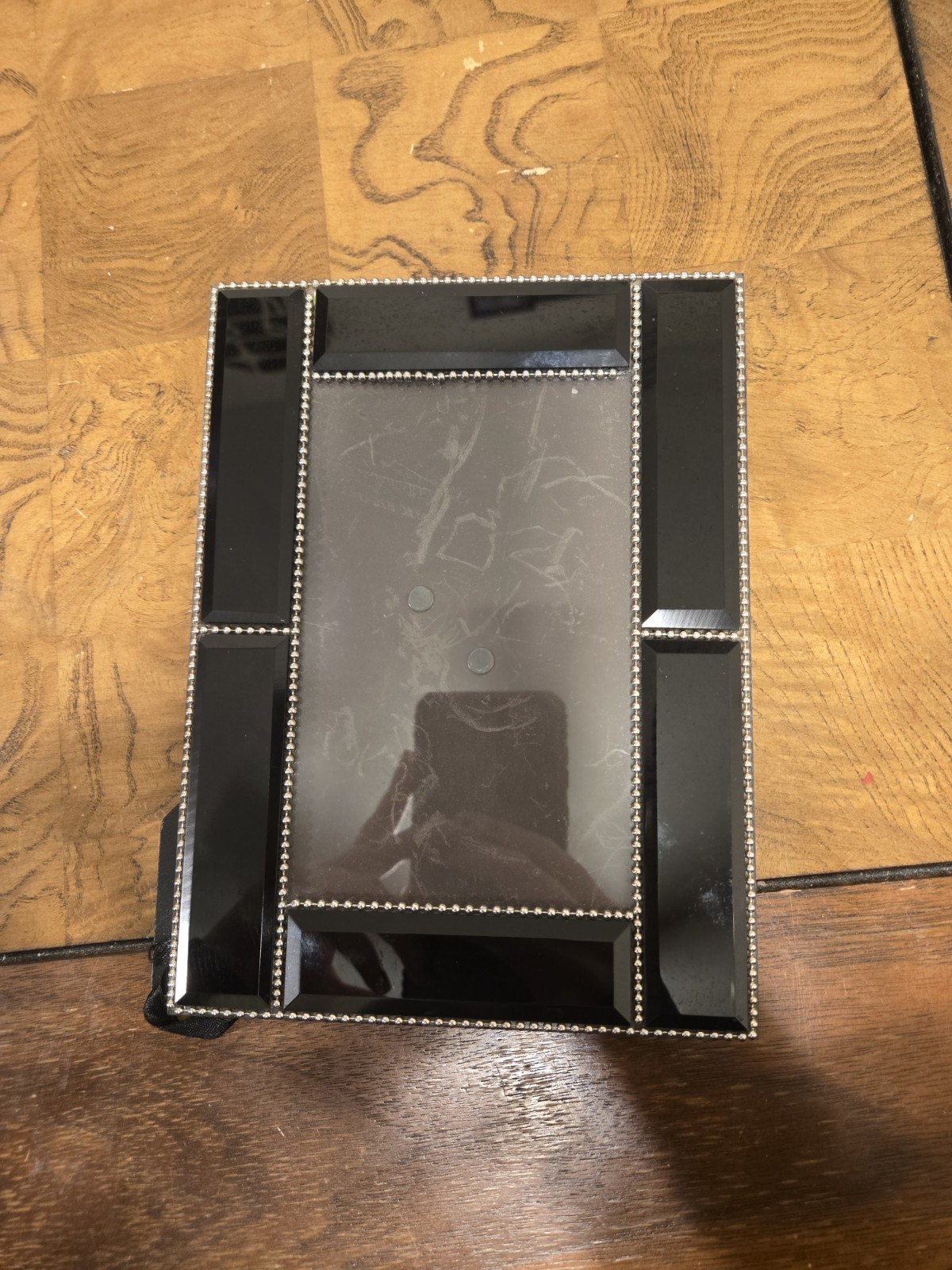 Black Beaded Clear Glass Tabletop Photo Frame 5×7 Portrait Rear-Loading