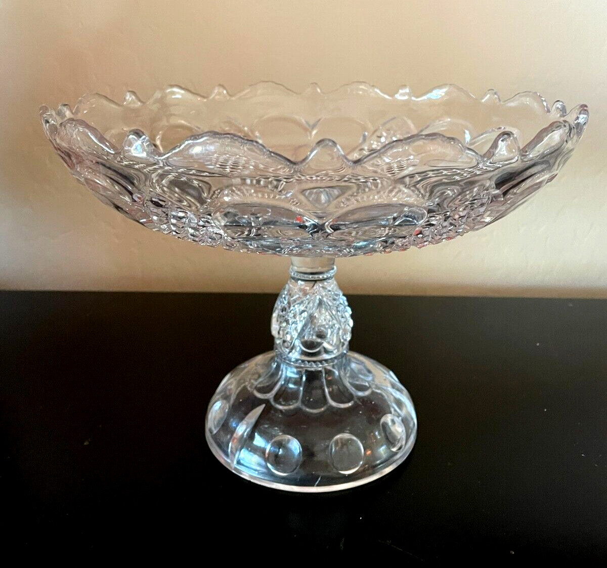 Vintage Clear Cut Pressed Glass Round Pedestal Bowl Compote Centerpiece Bowl