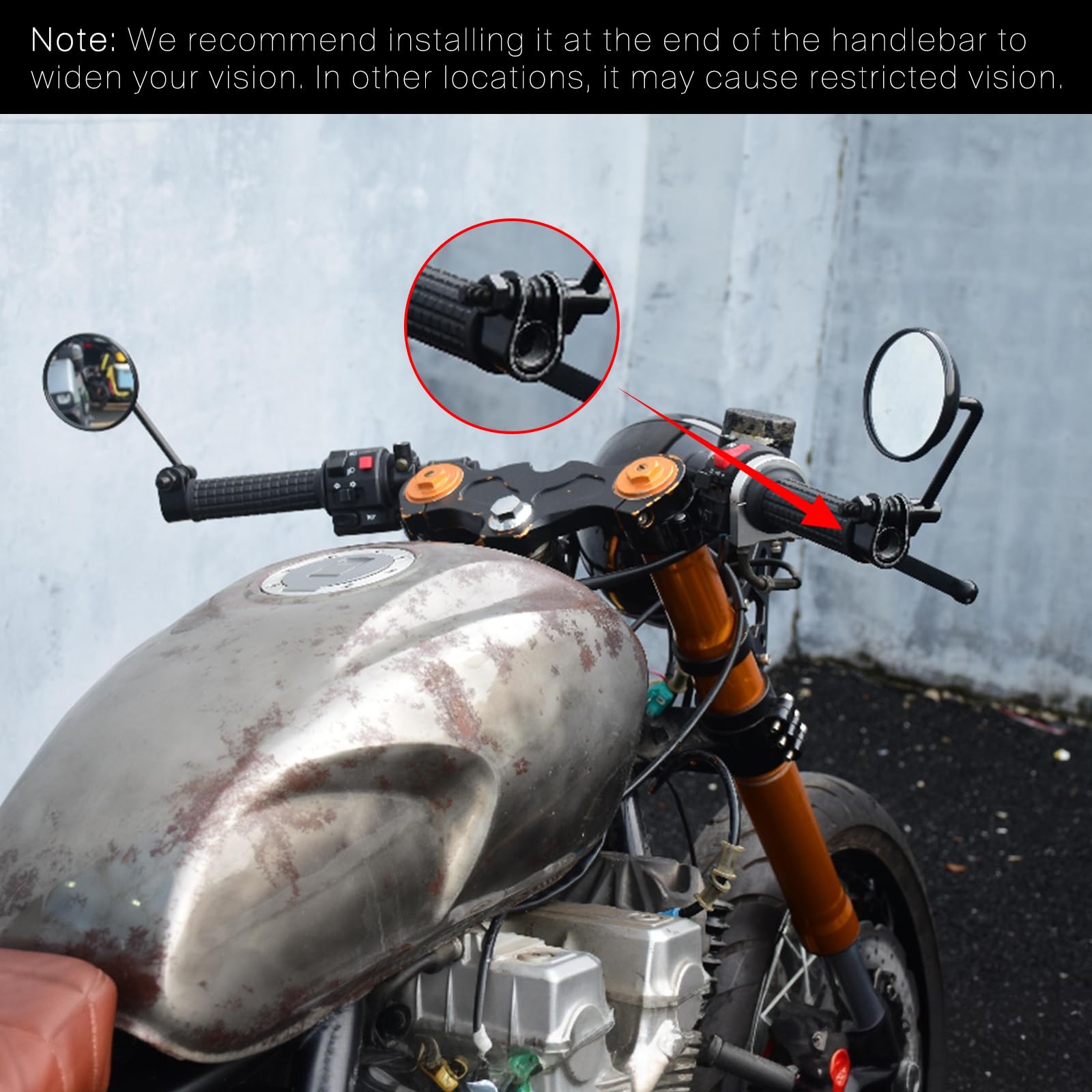 Universal Vintage Motorcycle Bar End Clampon Mirrors ，3″ Round Rear View Side…