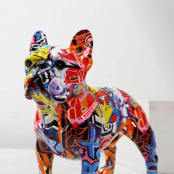 Pop Art French Bulldog, Graffiti Style Resin Statue Decoration Pop Art Hydro Dip