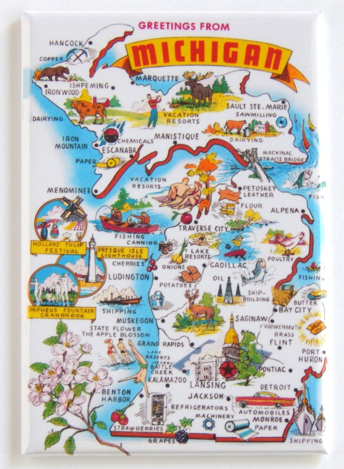 Greetings from Michigan (Map) FRIDGE MAGNET travel souvenir